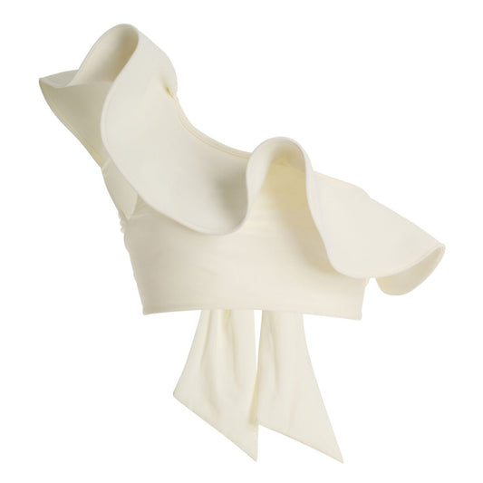 White Orchid one-shoulder ruffled top